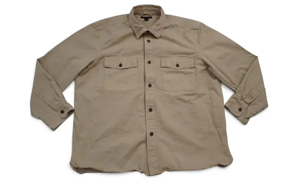 Banana Republic Shirt Mens XL Beige Heavy Twill Button Front Long Sleeve Shacket